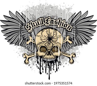 Gothic sign with skull and wings, grunge vintage design t shirts