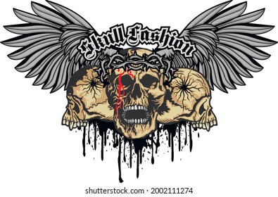 Gothic sign with skull and wings, grunge vintage design t shirts
