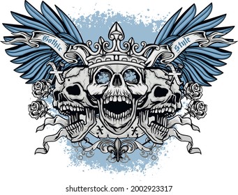 Gothic sign with skull and wings, grunge vintage design t shirts