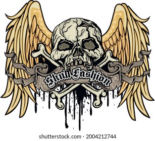 Gothic sign with skull and wings, grunge vintage design t shirts
