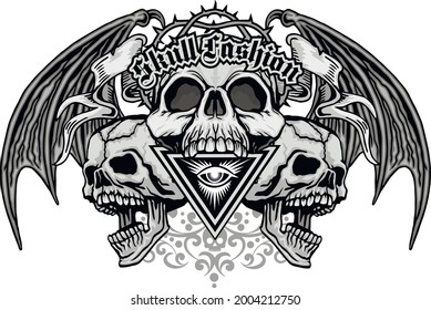 Gothic sign with skull and wings, grunge vintage design t shirts
