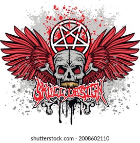 Gothic sign with skull and wings, grunge vintage design t shirts