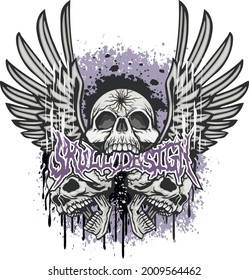 Gothic sign with skull and wings, grunge vintage design t shirts