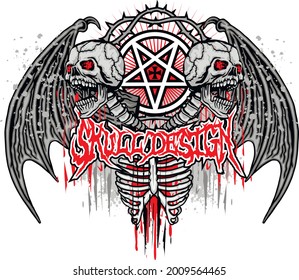 Gothic sign with skull and wings, grunge vintage design t shirts