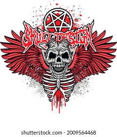 Gothic sign with skull and wings, grunge vintage design t shirts