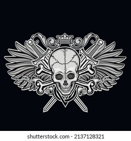 Gothic sign with skull and wings, grunge vintage design t shirts
