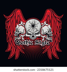 Gothic sign with skull and wings, grunge vintage design t shirts

