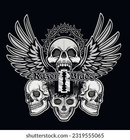 Gothic sign with skull and wings, grunge vintage design t shirts

