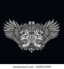 Gothic sign with skull and wings, grunge vintage design t shirts

