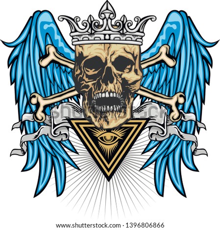 Gothic sign with skull and wings, grunge vintage design t shirts