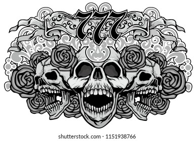 Gothic sign with skulls, grunge vintage design t shirts