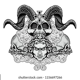 Gothic sign with skulls, grunge vintage design t shirts