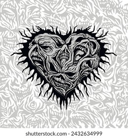 Gothic sign with skulls and heart , grunge vintage design t shirts