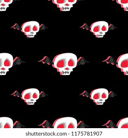 Gothic skull head with wings seamless pattern. Monster ghost trendy for halloween greeting fashion textile background print and wrapping.