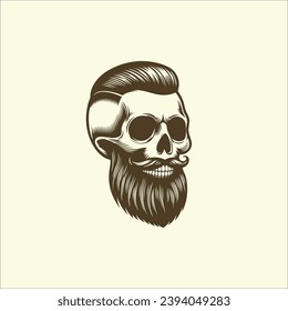 Gothic Skull with Mustache and Retro Hair