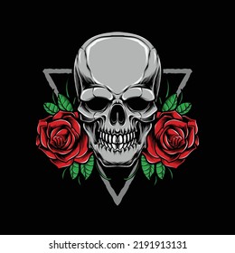 gothic skull with roses vector logo