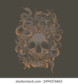 Gothic skull with snakes. Vector illustration for tattoo or t-shirt design