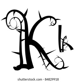 Gothic spiky floral vector alphabet, capital/lowercase letter k