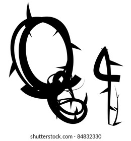 Gothic spiky floral vector alphabet, capital/lowercase letter q