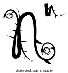 Gothic spiky floral vector alphabet, capital/lowercase letter n