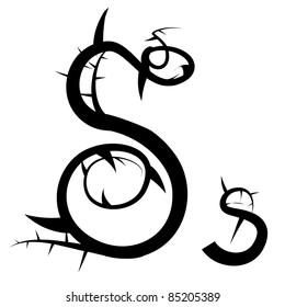 Gothic spiky floral vector alphabet, capital/lowercase letter s