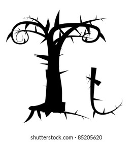 Gothic spiky floral vector alphabet, capital/lowercase letter t