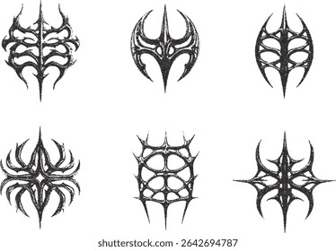 Símbolo Gótico Pontilhado. Ornamento Tribal Espinhoso. Efeito fino. 