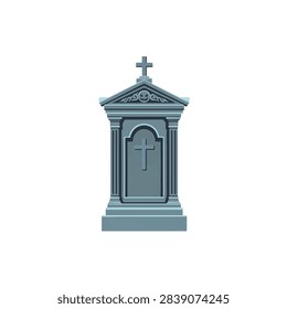 Gothic Stone Crypt with Cross and Skull Illustration Isolated on White Background