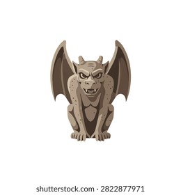 Gothic Stone Gargoyle Statue Illustration Isolated on White Background for Halloween and Fantasy Design
