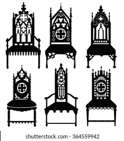 Gothic style chairs set with ornaments. Vector sketch