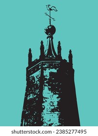 
Gothic style church spire and weather vane