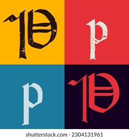Gothic style letter P logo. Calligraphy uppercase and lowercase letters. Antique vintage blackletter vector set. Medieval Germanic font for tattoos, stylish calligraphy, luxury masthead, halloween.