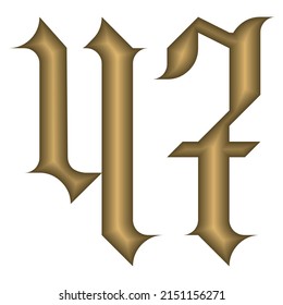 Gothic Style Number Forty Seven Vector Illustration. Golden Calligraphic Number 47 In Gothic Style Isolated On A White Background. Vintage Number
