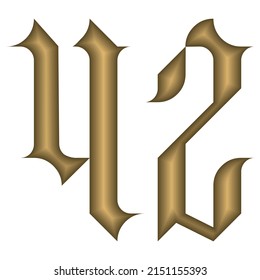 Gothic Style Number Forty Two Vector Illustration. Golden Calligraphic Number 42 In Gothic Style Isolated On A White Background. Vintage Number
