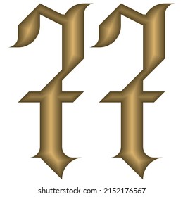 Gothic Style Number Seventy Seven Vector Illustration. Golden Calligraphic Number 77 In Gothic Style Isolated On A White Background. Vintage Number
