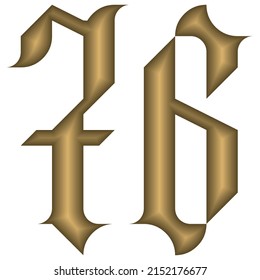 Estilo Gótico Número Setenta Y Seis Vectores Ilustración. Calligráfico Dorado Número 76 En Estilo Gótico Aislado En Un Fondo Blanco. Número de cosecha
