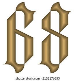 Gothic Style Number Sixty Eight Vector Illustration. Golden Calligraphic Number 68 In Gothic Style Isolated On A White Background. Vintage Number
