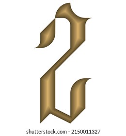 Gothic Style Number Two Vector Illustration. Golden Calligraphic Number 2 In Gothic Style Isolated On A White Background. Vintage Number
