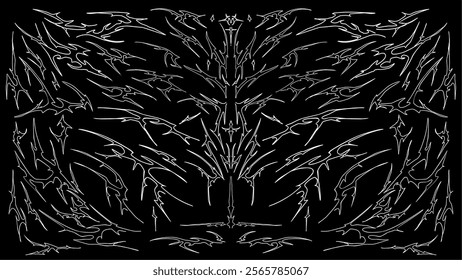 gothic symmetrical abstract sharp vector ornamental lines patterns, ideal for dark-themed designs and tattoo concept decoration