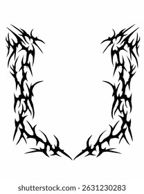 Gothic symmetrical fire frame in black tribal abstract shape free-hand style vector design