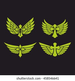 Gothic and tattoo marks. Christian symbols. The wings of the Holy Spirit.