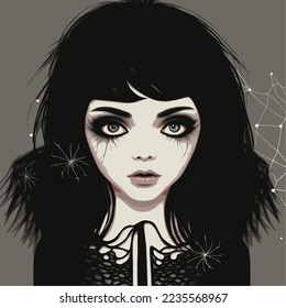 Gothic teenager with spiderwebs in her hair