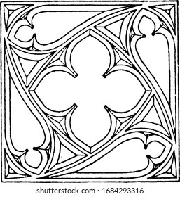 Gothic tracery, Gothic architecture, stained glass window frame, window patterns, vintage line drawing or engraving illustration.