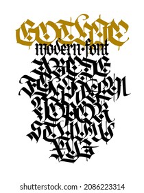 Gothic. Vector. Capital black latin letters on a white background. Beautiful and stylish calligraphy. Elegant European typeface for tattoo and design. Medieval Germanic modern style.