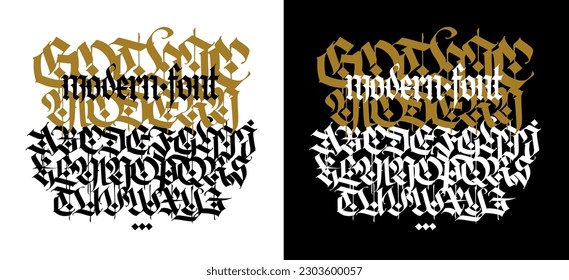 Gothic. Vector. Capital black letters on a white background. Beautiful and stylish calligraphy. Elegant European typeface for design. Medieval modern style.