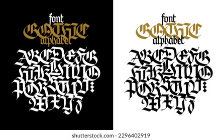 Gothic. Vector. Capital letters on a white background. Beautiful and stylish calligraphy. Elegant font for tattoo. Medieval European modern style. All Latin letters are written with a pen.