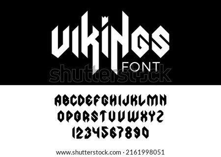 Gothic Vector Font Condensed Bold. Viking Celtic Medieval Barbarian Scandinavian style Letters Numbers.