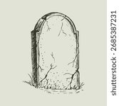 Gothic vector illustration of a tombstone. Hand drawn vintage gravestone sketch for halloween design. Macabre death and horror symbol. Creepy old cemetery grave, rip headstone icon isolated.