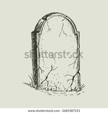 Gothic vector illustration of a tombstone. Hand drawn vintage gravestone sketch for halloween design. Macabre death and horror symbol. Creepy old cemetery grave, rip headstone icon isolated.