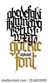 Gothic. Vector. Lowercase letters on a white background. Beautiful and stylish calligraphy. Elegant font for tattoo. Medieval European modern style. All Latin letters are written with a pen.